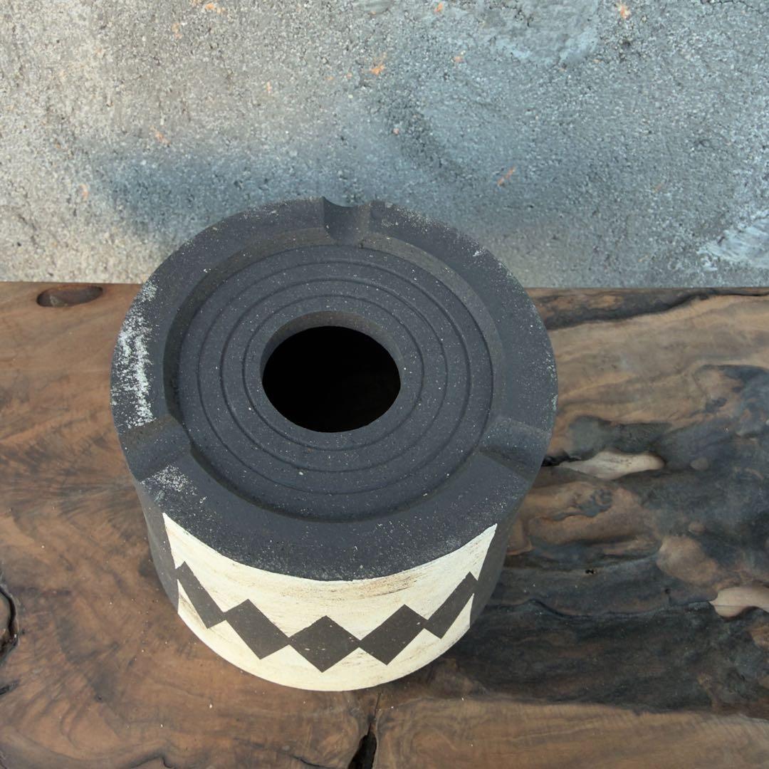 手作植木鉢 幾何学模様の黒い植木鉢（ 塊根植物 グラキリス パキプス アガベ)