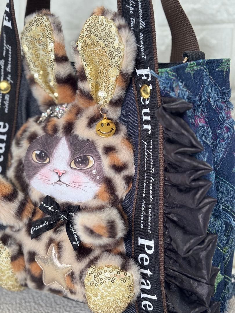 ゆ*ら様 コヤンイサムチョン　ハンドメイド　トートバッグ　デニム　ヒョウ柄ジョー