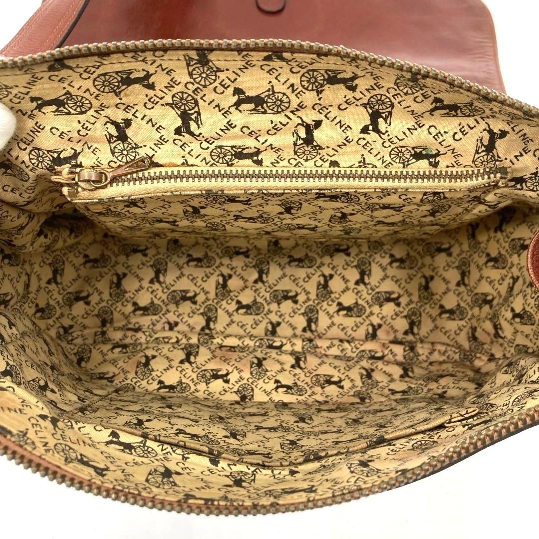 美品✨CELINE セリーヌ ショルダーバッグ 馬車 金具 レザー ブラウン
