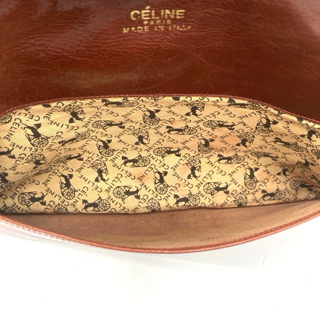 美品✨CELINE セリーヌ ショルダーバッグ 馬車 金具 レザー ブラウン