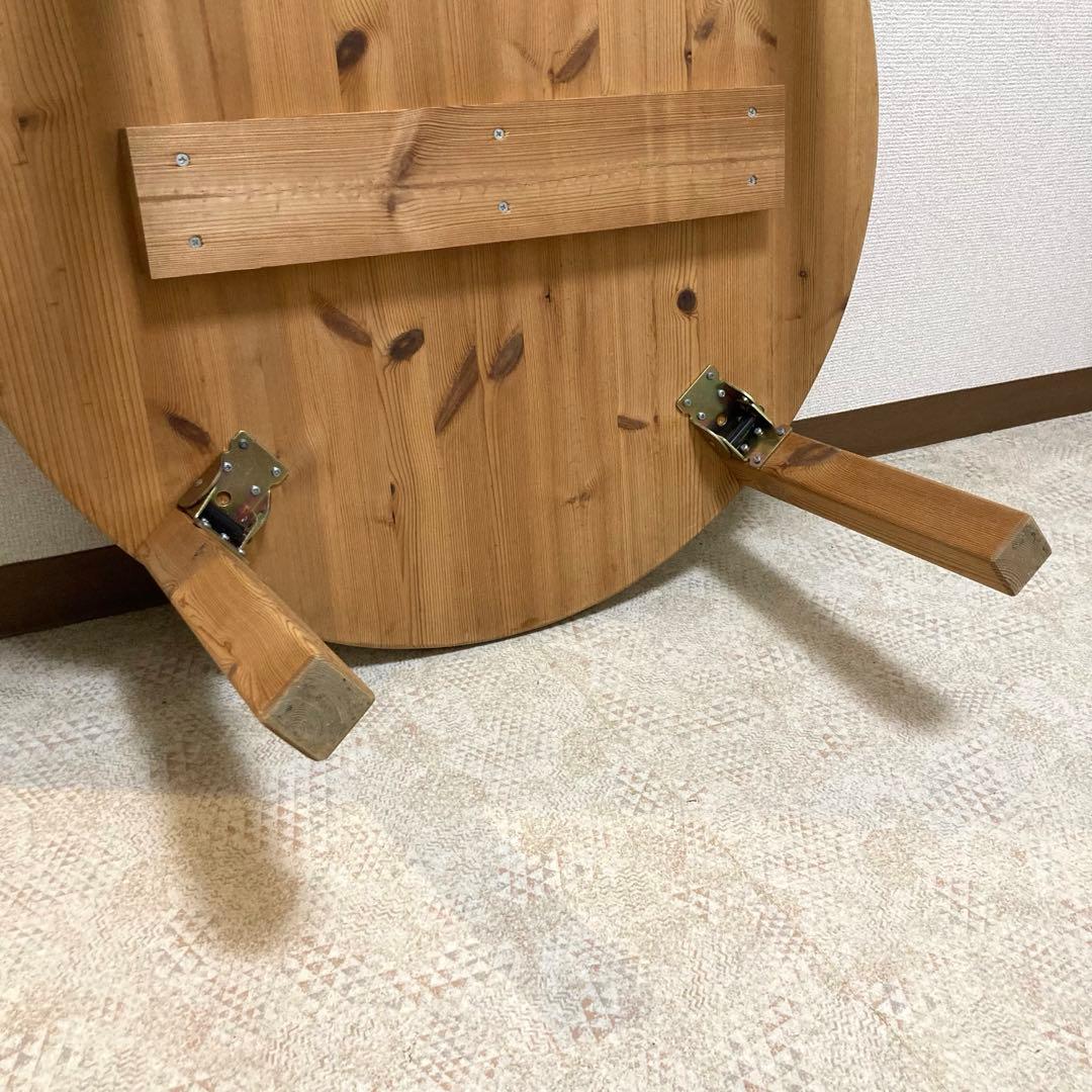 古家具 レトロ 木製 円形ちゃぶ台 折りたたみ式 ローテーブル