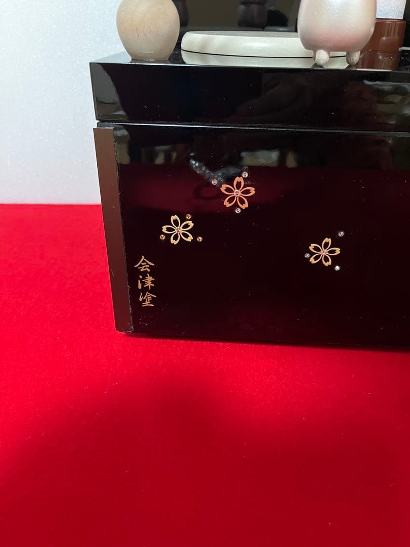 コンパクト収納型親王飾り　陽菜 会津塗お屏風収納飾り台セットE