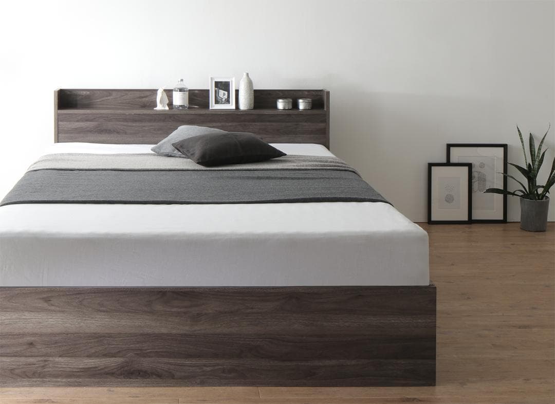 セール！新品 送料込 ダブルベッド 収納 棚 2口コンセント マットレス付 NW