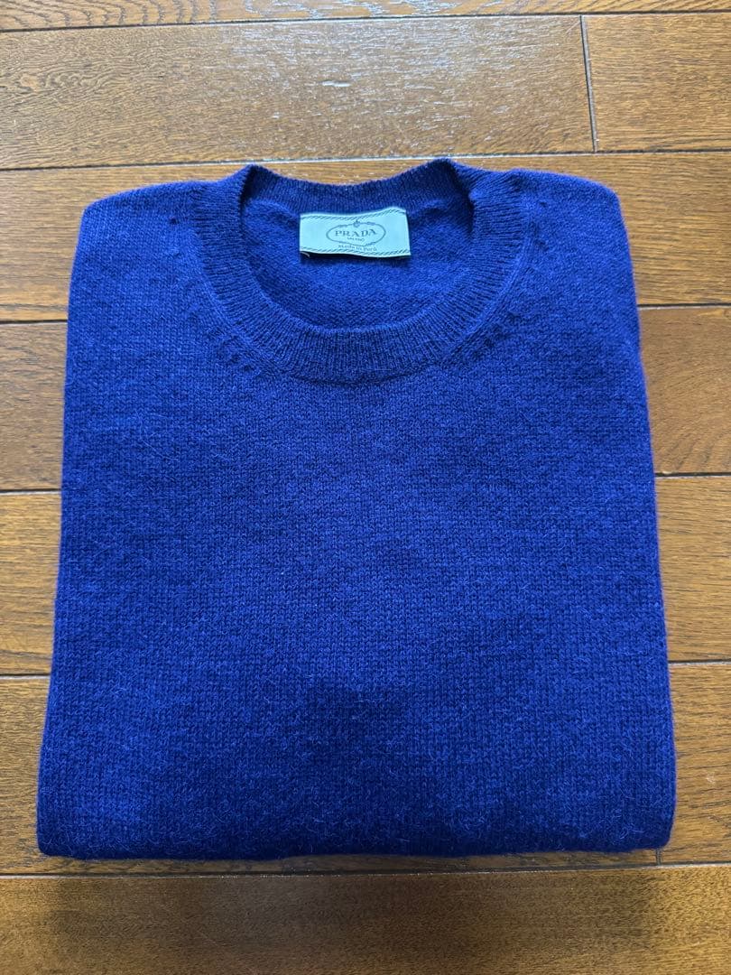 PRADA アルパカ クルーネックニット ブルー サイズ46