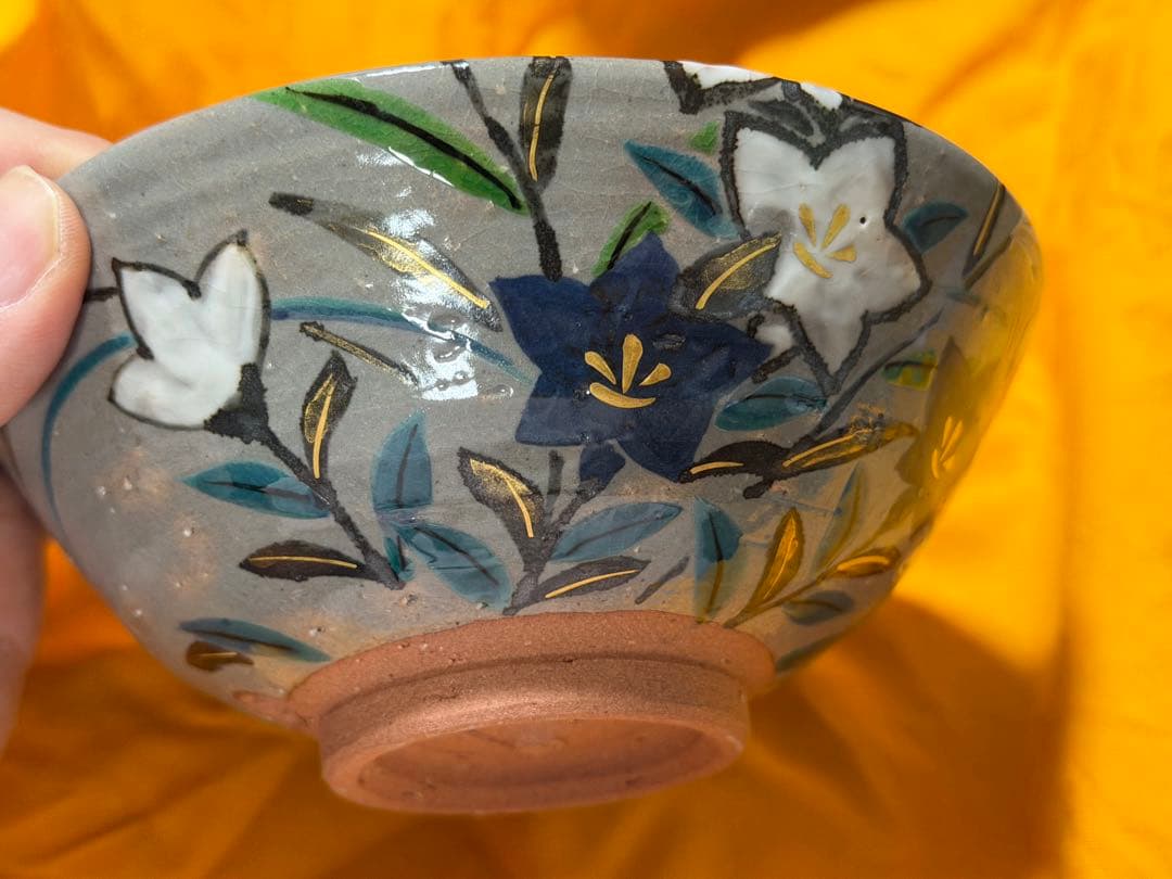 三代加藤利昇 乾山写秋草茶碗 共箱 共布 桔梗