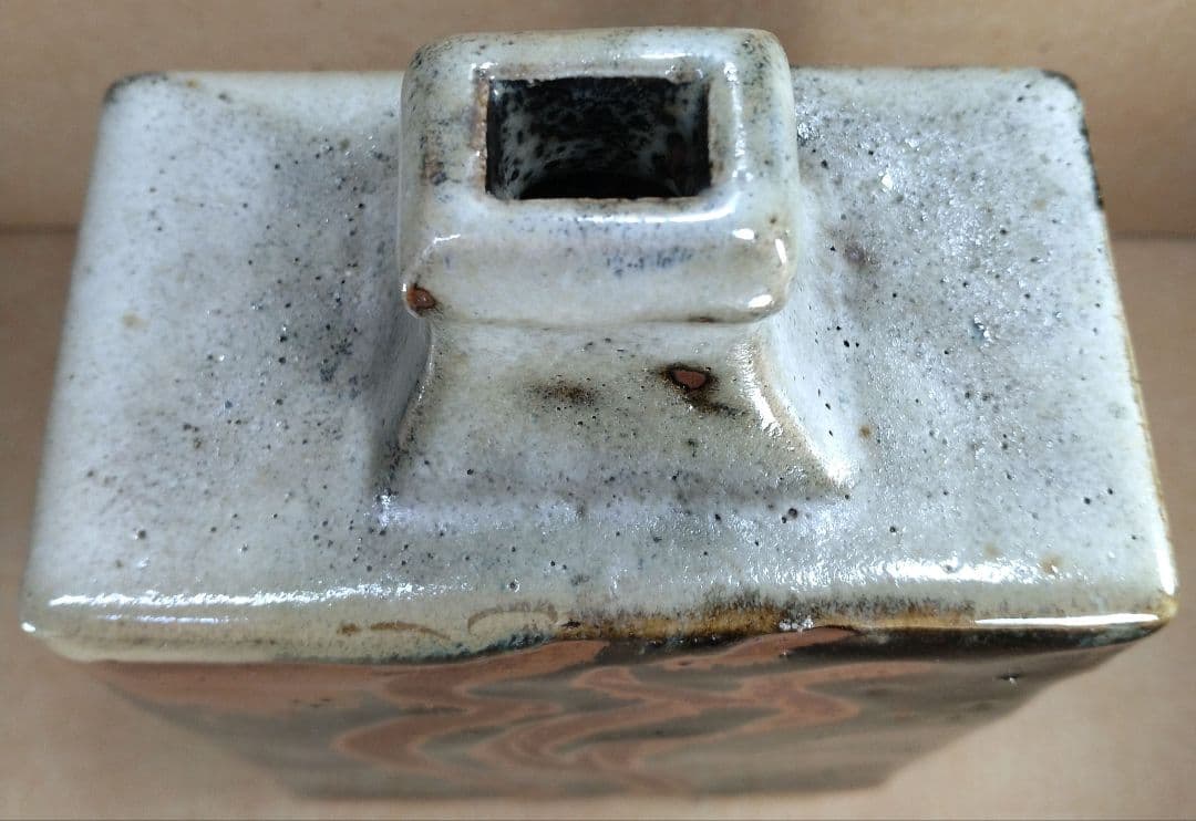 【本物保証】濱田庄司(浜田庄司) 掛分指描扁壷 共箱 人間国宝 益子焼 美品