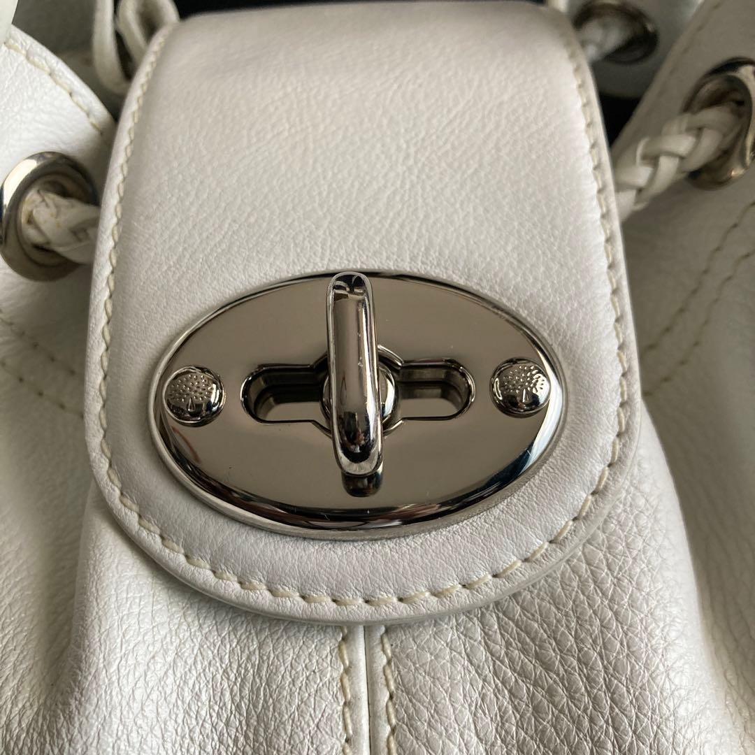 未使用に近い　マルベリー　トートバッグ　グレインレザー　ターンロック　ホワイト