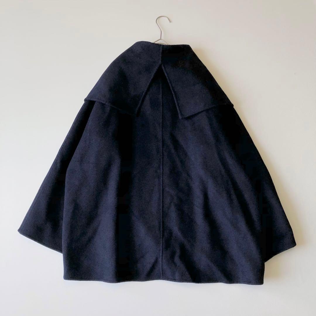 2991y美品　アンナンバー　ショートリバーコート　紺　ウール