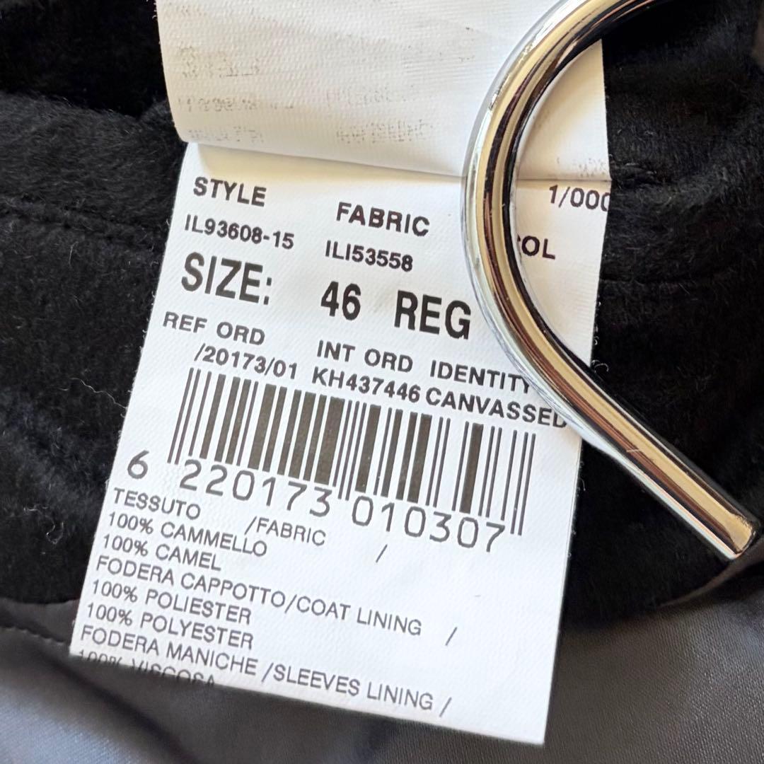 <美品>LARDINI キャメル100% ブラック ダブルチェスターコート 46