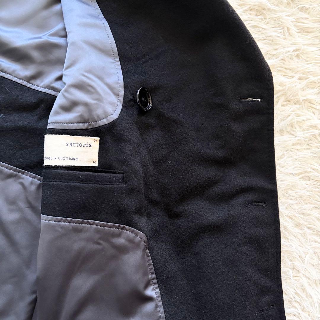 <美品>LARDINI キャメル100% ブラック ダブルチェスターコート 46