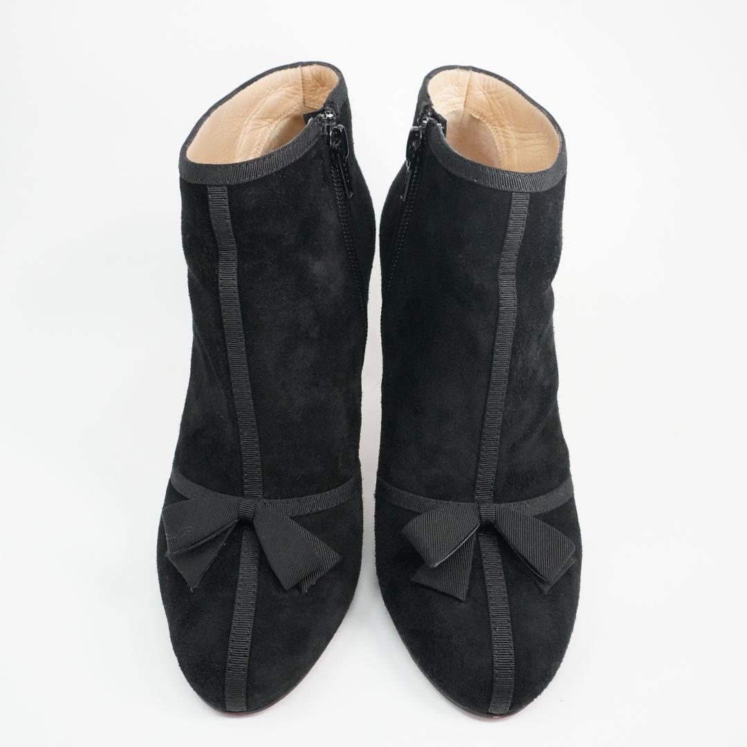 ルブタン 23cm 黒スエードリボン付きブーティ バレンタインデー最適