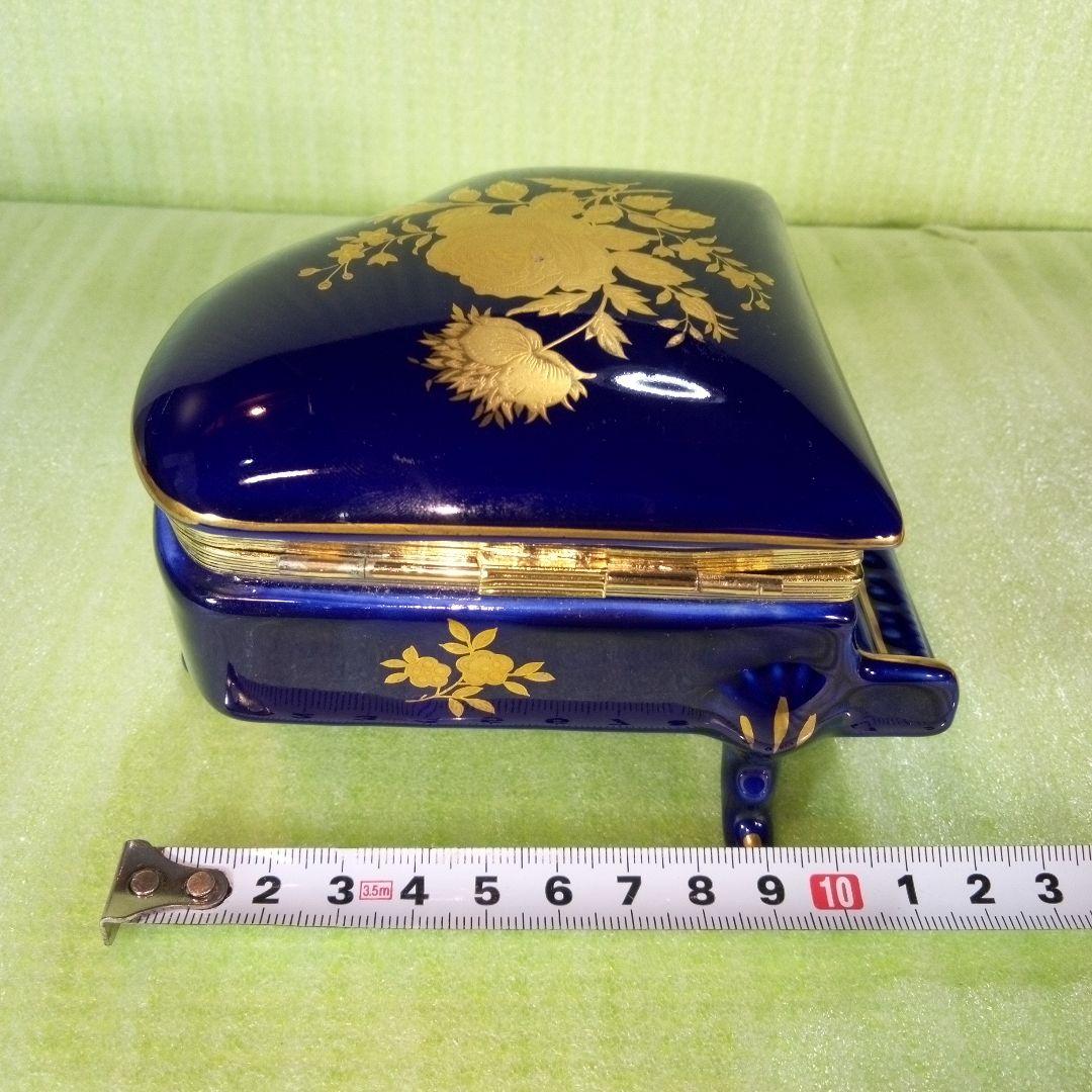 青いピアノ型オルゴール　花柄　KATO KOGEI　グリーンスリーブス　レア