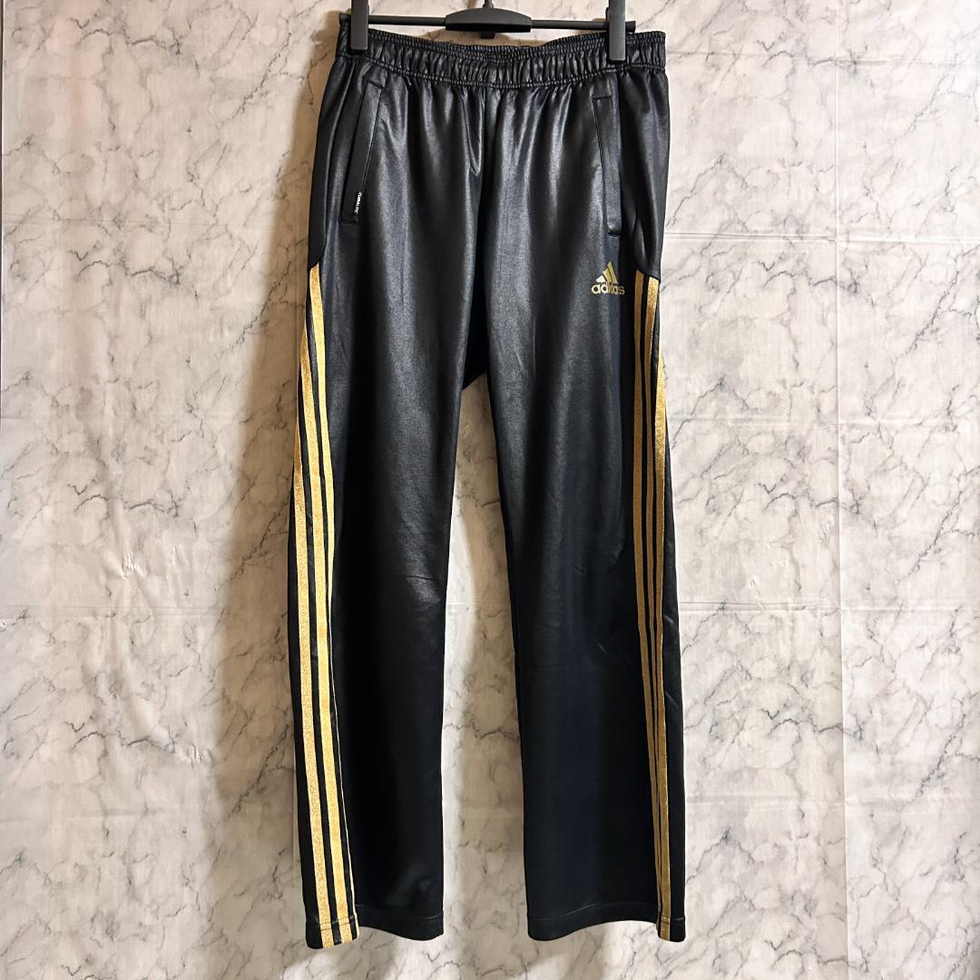 希少 adidas アディダス レザー調 光沢 上下 セットアップ ジャージ L