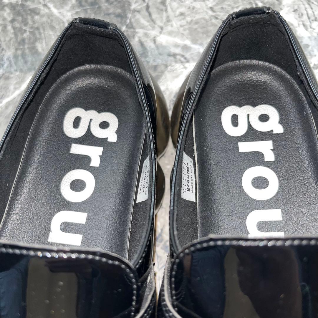 美品 グラウンズ ジュエリー ローファー 26 ブラック エナメルレザー 厚底