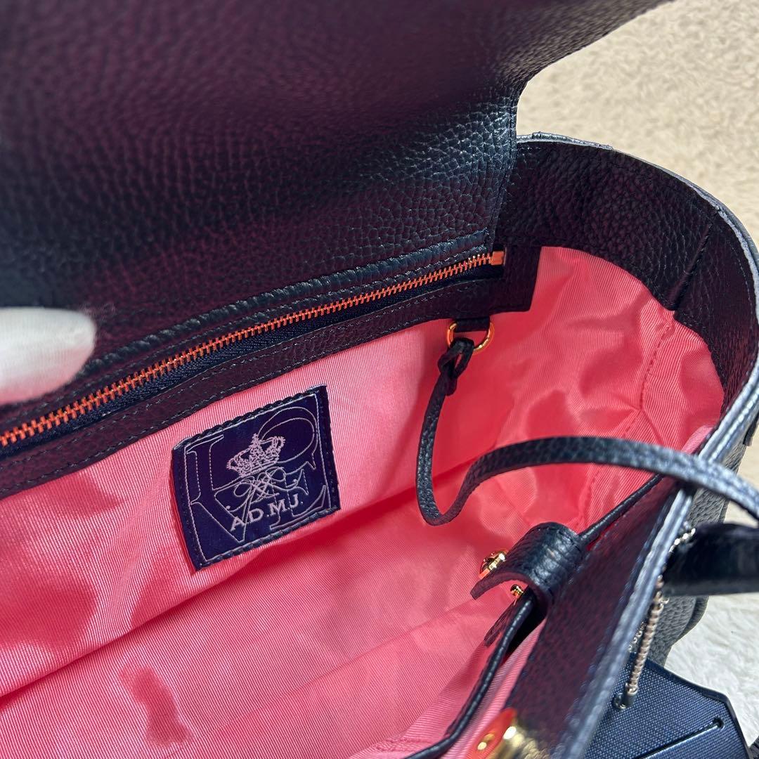 【✨美品✨】A.D.M.J ネイビー　 レザー ミニ ハンドバッグ