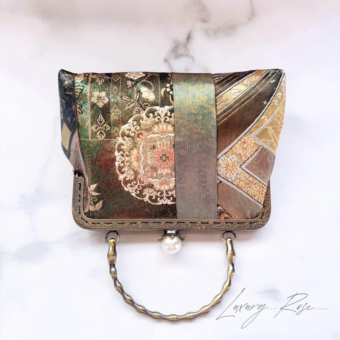 1点限定！！螺鈿細工を用いた5種上品高級帯地でパッチワーク上品帯地バッグ