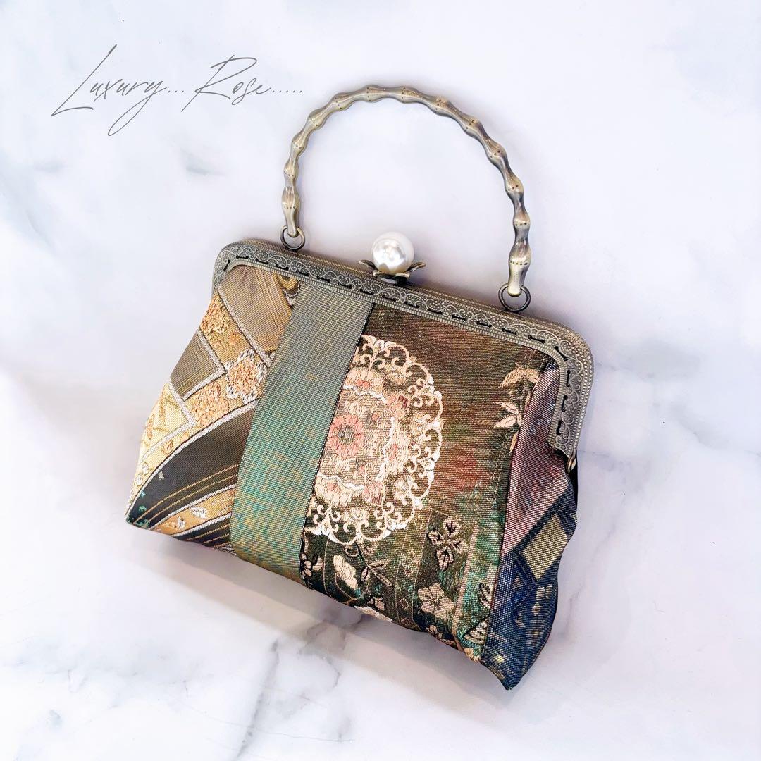 1点限定！！螺鈿細工を用いた5種上品高級帯地でパッチワーク上品帯地バッグ