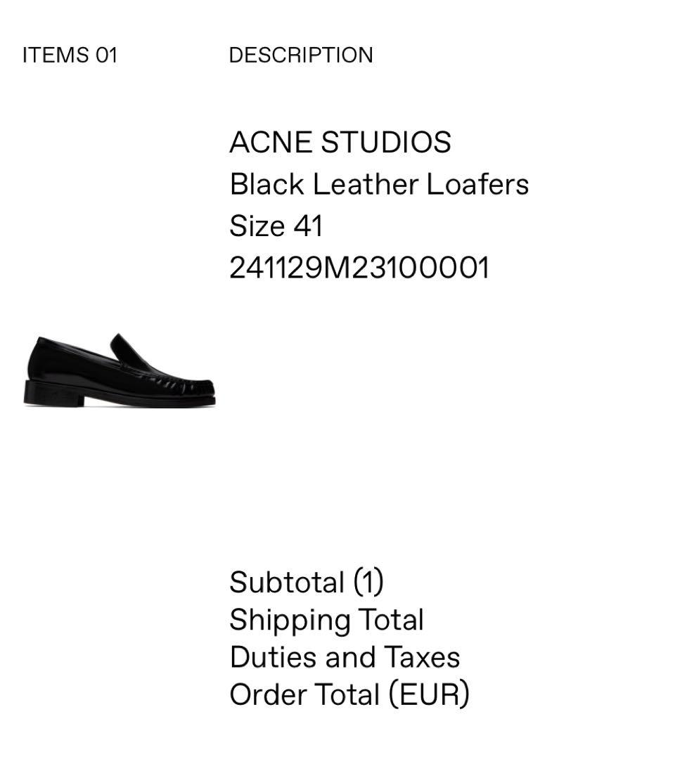 靴 Acne Studios Black Leather Loafers 41