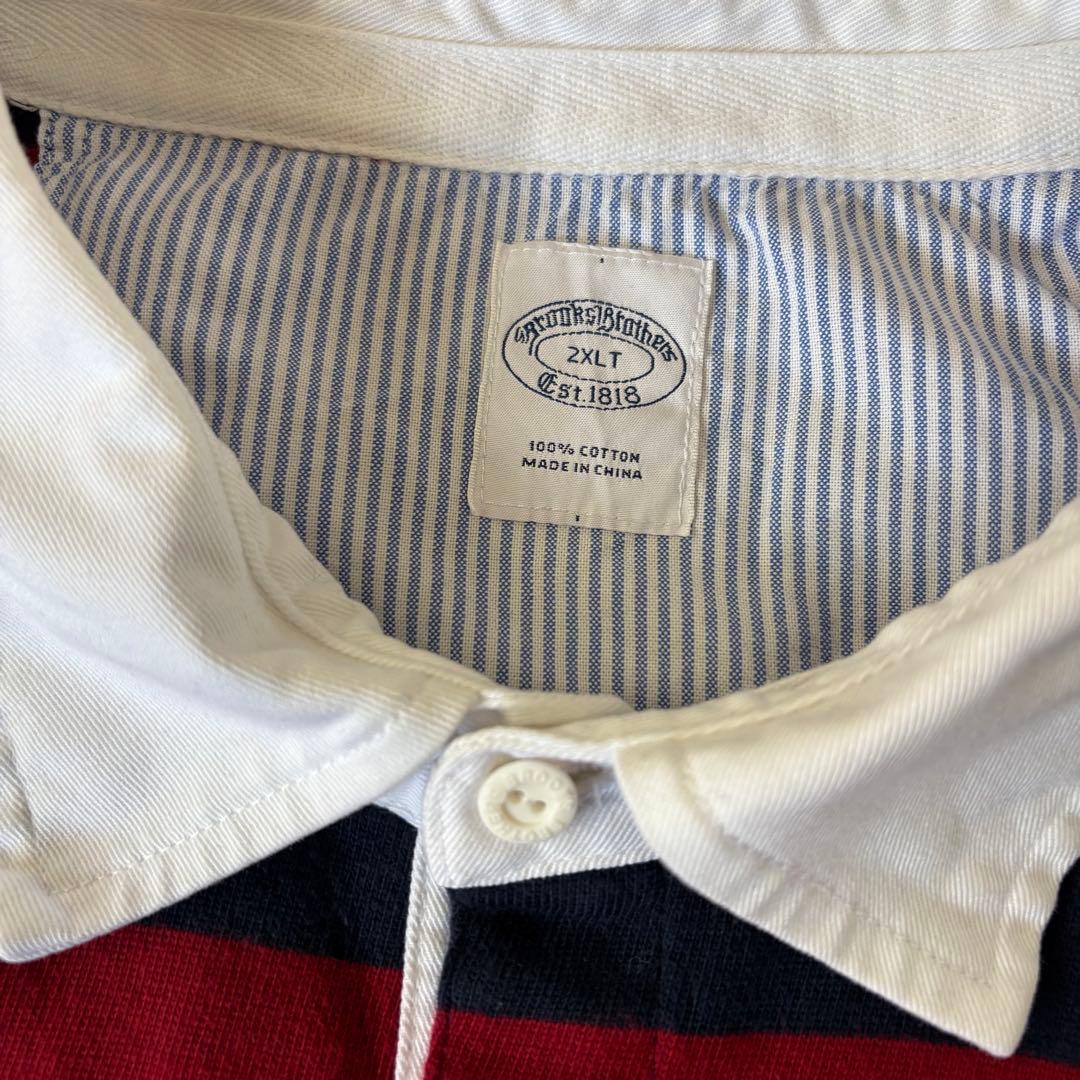 ブルックスブラザーズ　ラグビーシャツ　ボーダー　2XLサイズ　古着　レッド