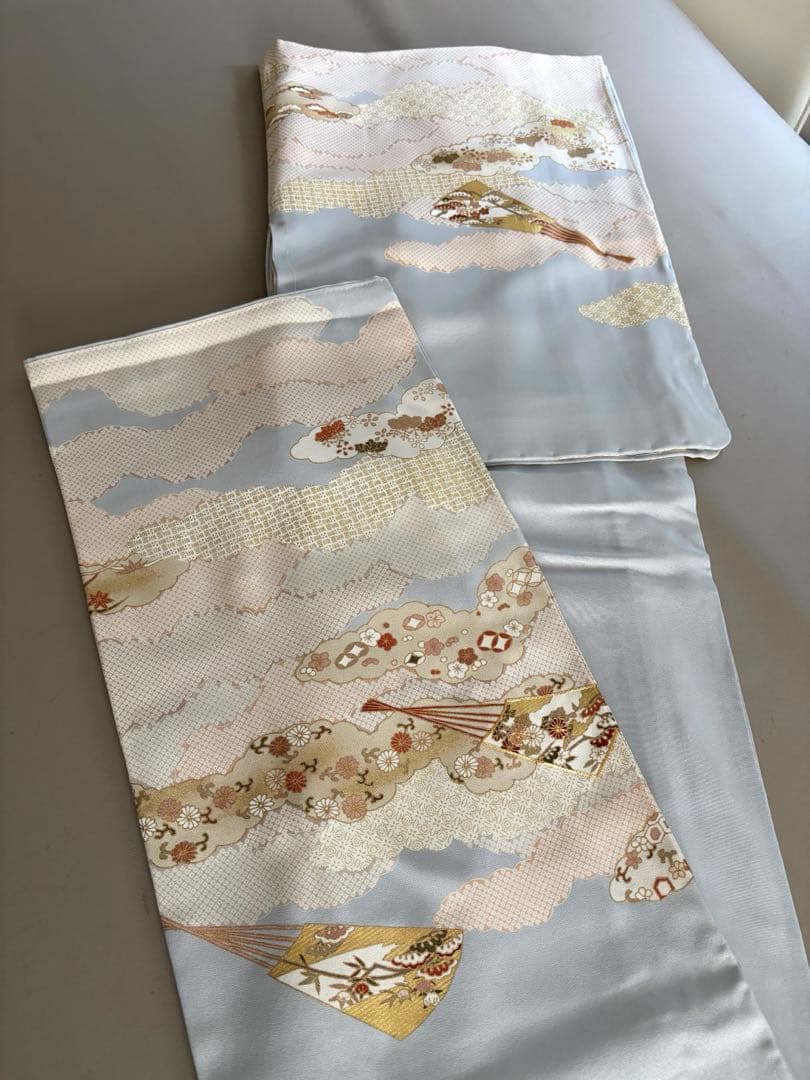 正絹 ごく薄水色 金彩友禅 古典文様 袷 訪問着 上前友禅柄入り共八掛 未使用