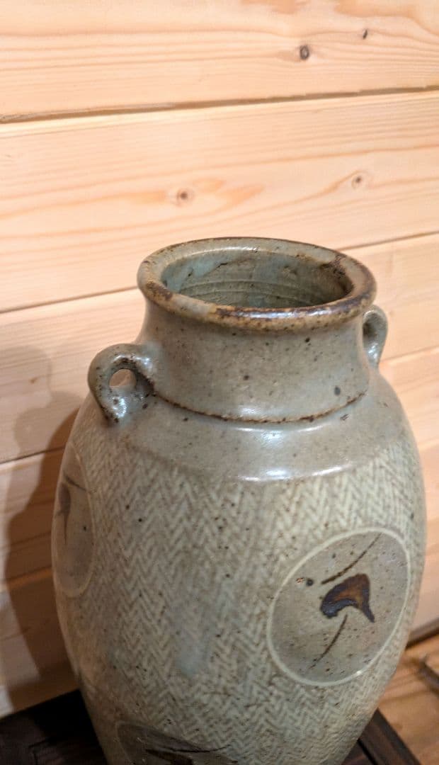 人間国宝　島岡達三　地釉象嵌縄文壺　壺　花瓶　花器　アンティーク　骨董品
