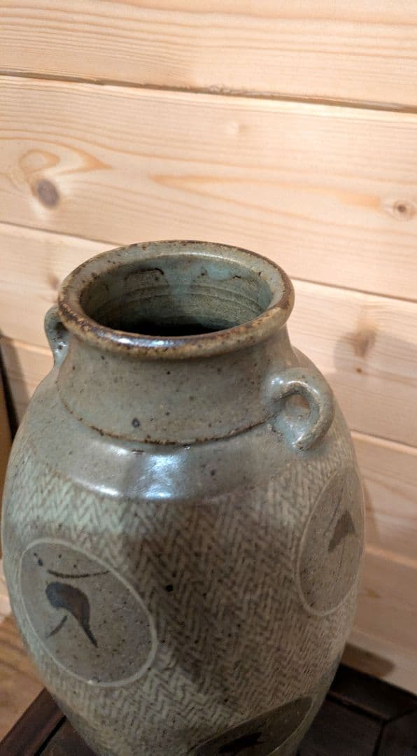 人間国宝　島岡達三　地釉象嵌縄文壺　壺　花瓶　花器　アンティーク　骨董品