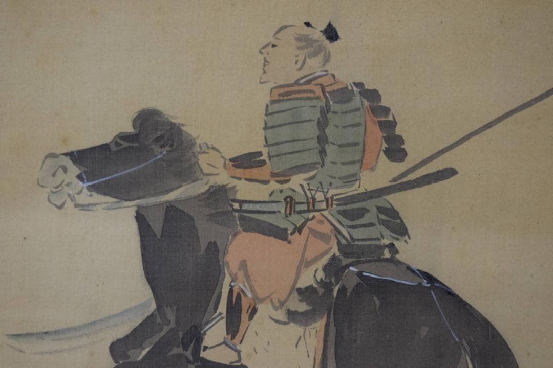 【真作】渡辺南岳/武者絵之図/馬上人物図/掛軸☆宝船☆X-236　JM