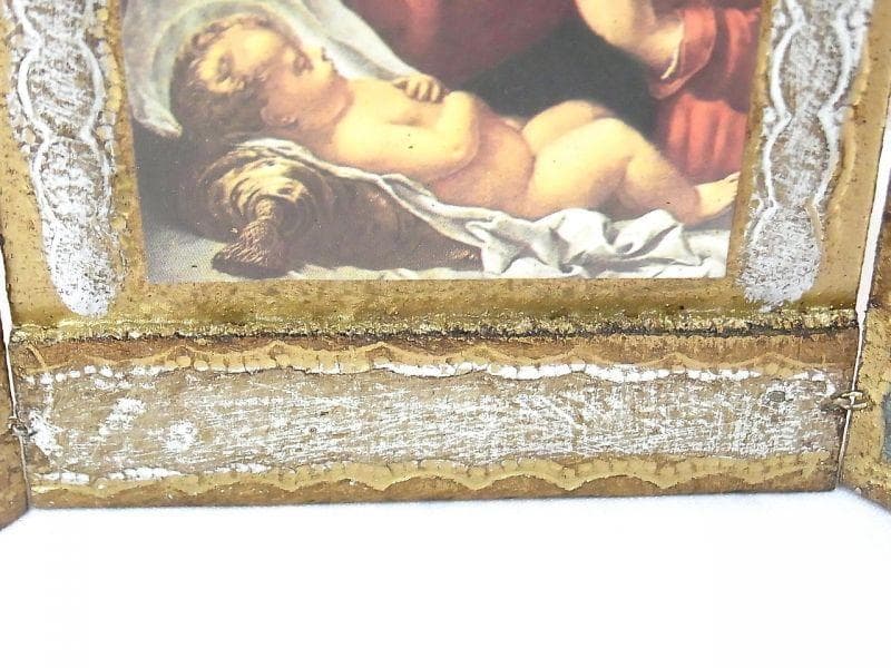 イタリア ヴィンテージ『観想の聖母マリア』カルロ・ドルチの工房作３枚続きの祭壇画