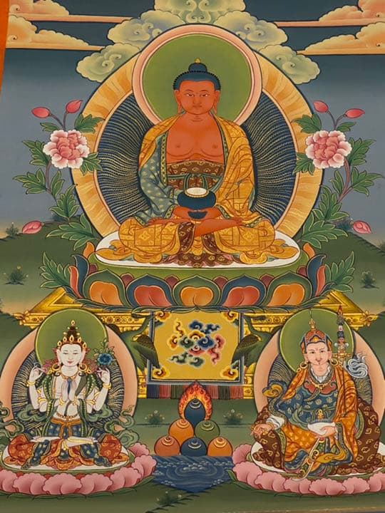 チベットの仏画　阿弥陀如来　手描き