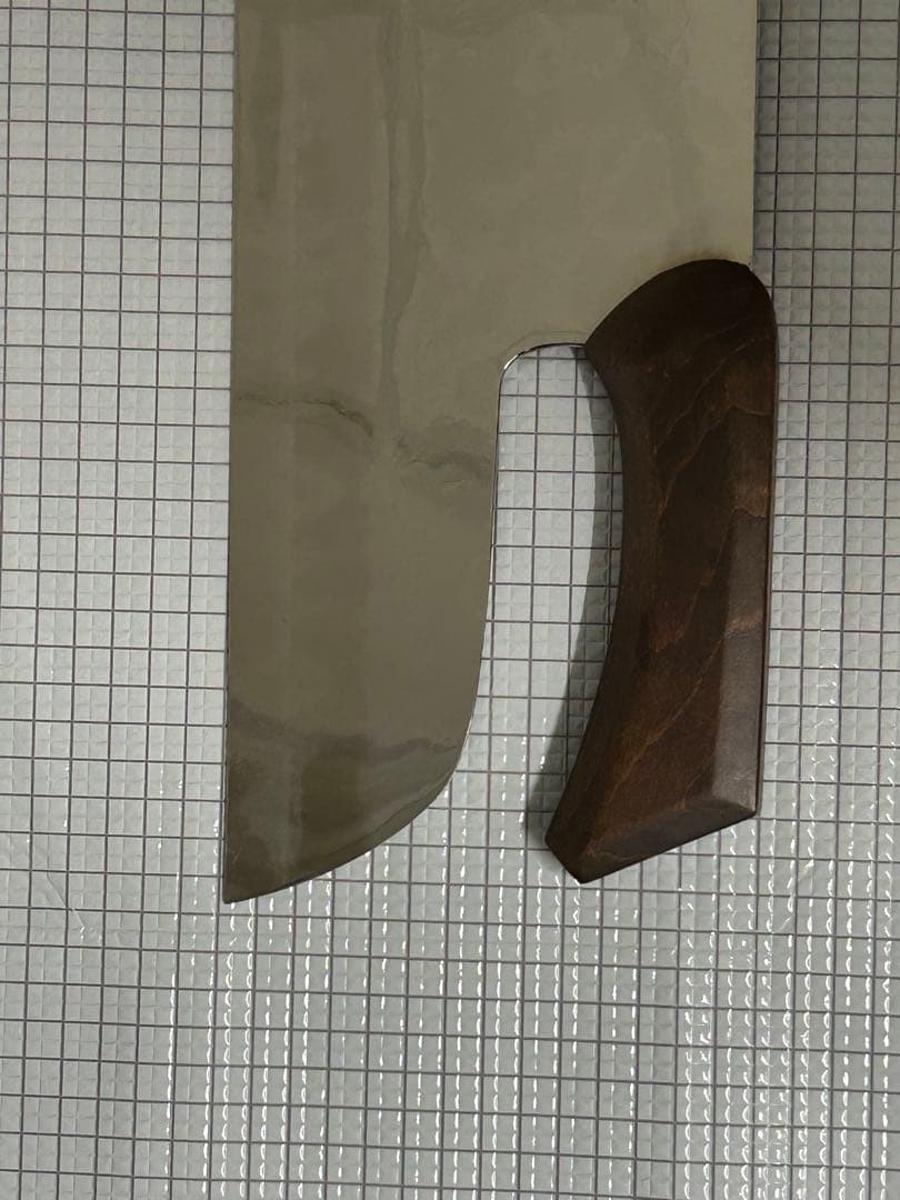 仙助 蕎麦包丁 ダマスカス 鏡面仕上げ 安来鋼青紙二号 330mm 檜茶色曲柄