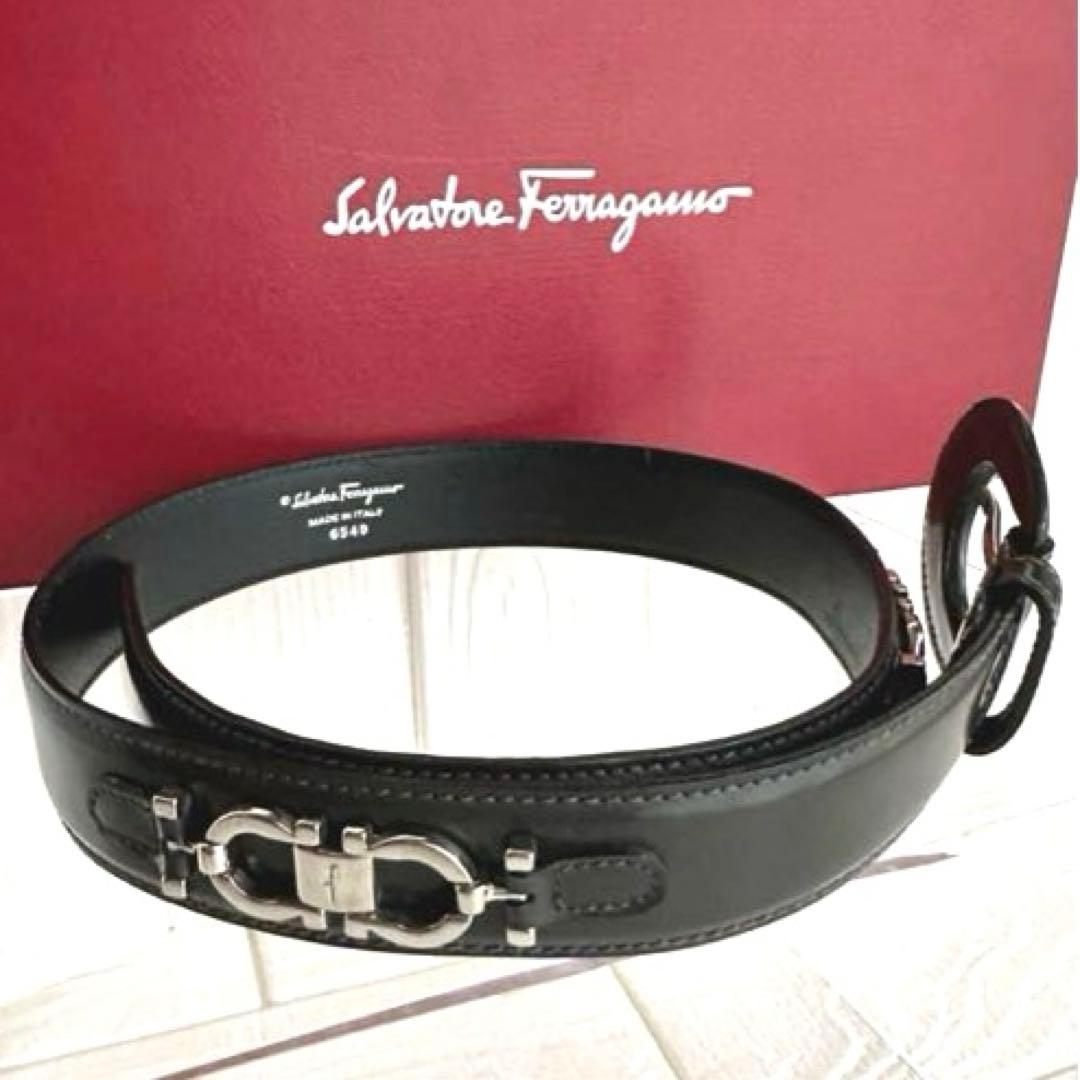 【サルバトーレフェラガモ】ダブルガンチーニ レザー ベルト シルバー金具　正規品