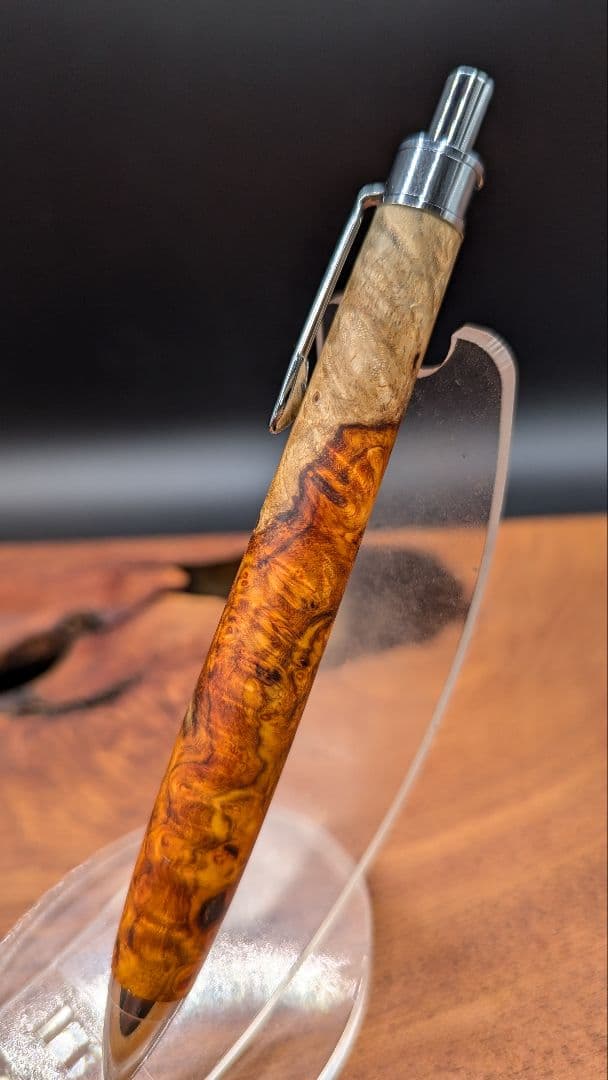 622特上　本花梨　紅白　瘤杢　木軸シャーペン　ボールペン
