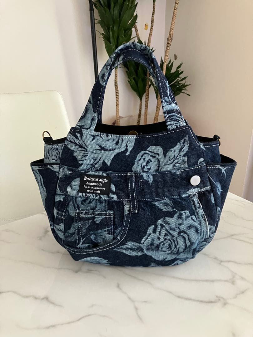883 にさおり　花柄デニムリメイクバック　ハンドメイド2点