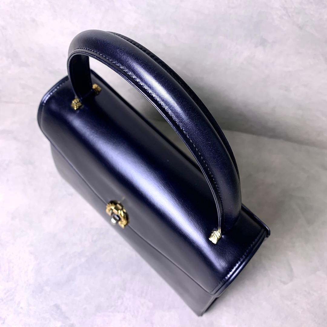 WAKO 銀座和光 カーフレザー ゴールド金具 フォーマル ハンドバッグ 黒