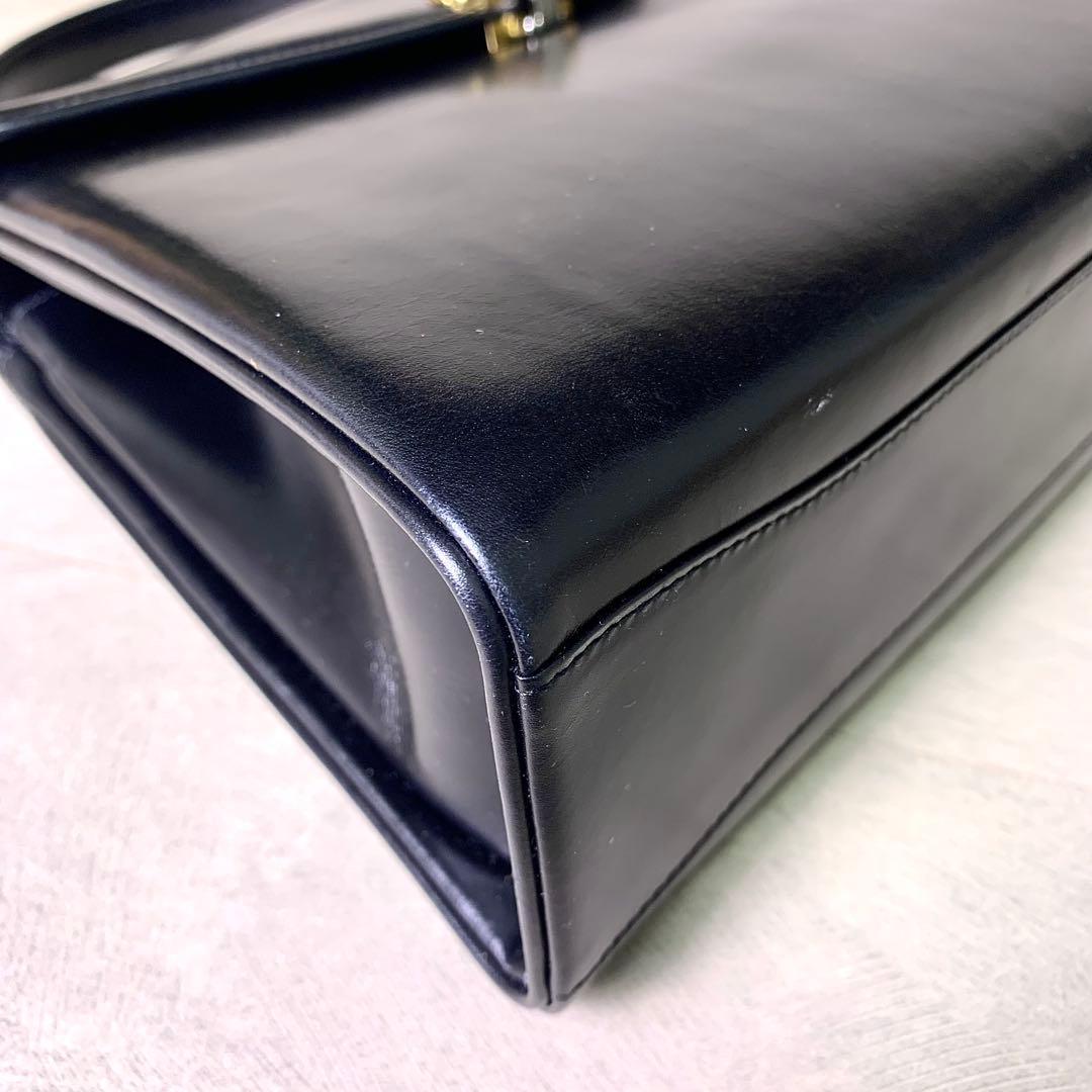 WAKO 銀座和光 カーフレザー ゴールド金具 フォーマル ハンドバッグ 黒