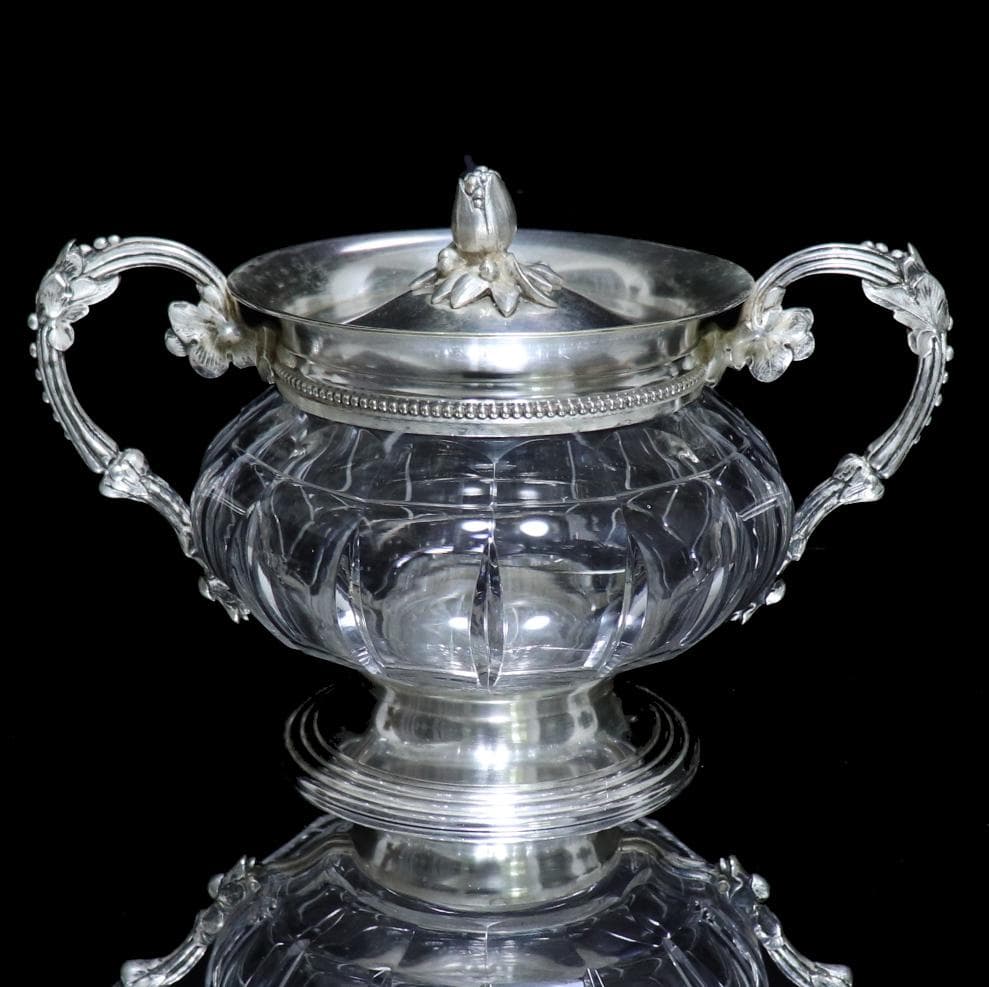 オールド・バカラ×クリストフル 合作 銀装飾色大型蓋物 激レア コラボ 小物入れ