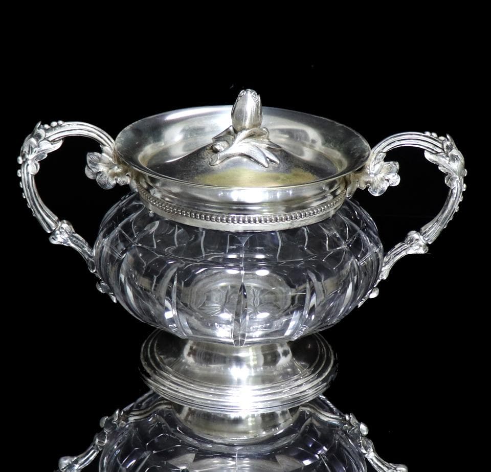 オールド・バカラ×クリストフル 合作 銀装飾色大型蓋物 激レア コラボ 小物入れ