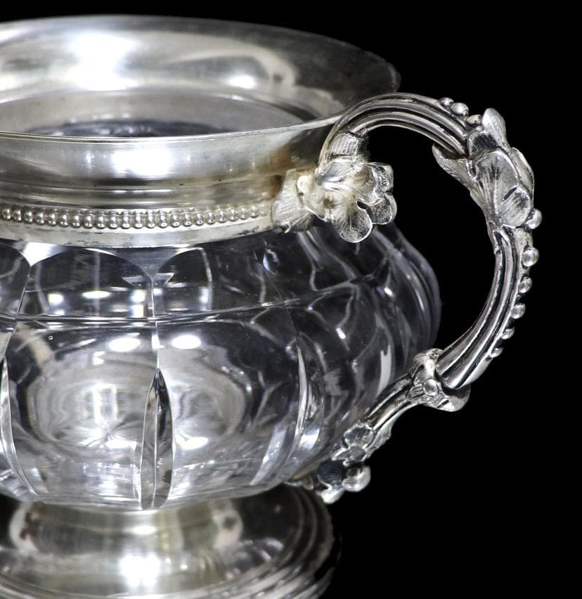 オールド・バカラ×クリストフル 合作 銀装飾色大型蓋物 激レア コラボ 小物入れ