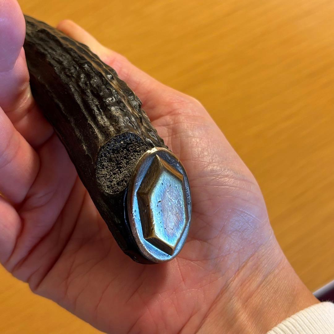 イギリス　アンティーク　スターリングシルバー　鹿角ハンドル カービングフォーク