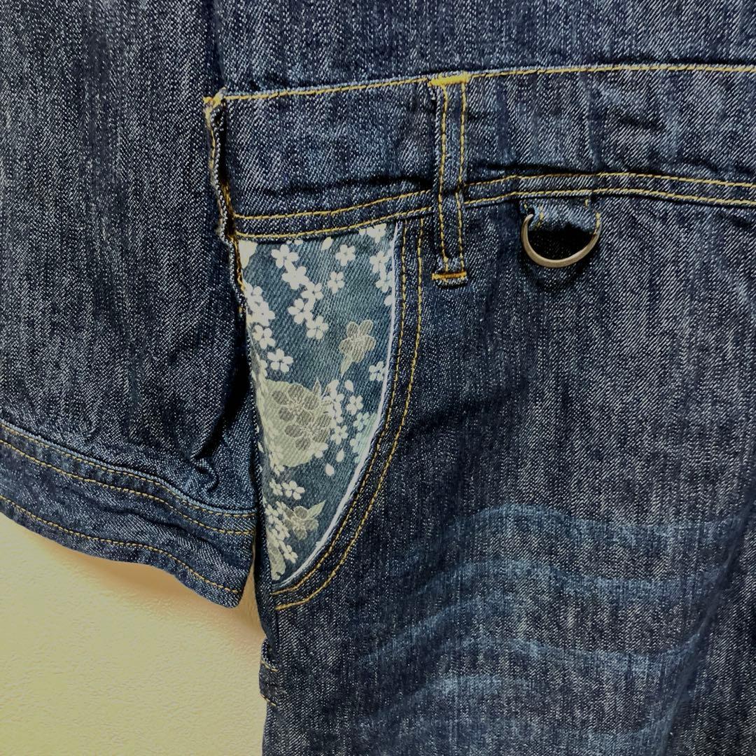 タグ付き　絡繰魂　鯉　桜　花　華　コイ　デニム　オールインワン　つなぎ　刺繍