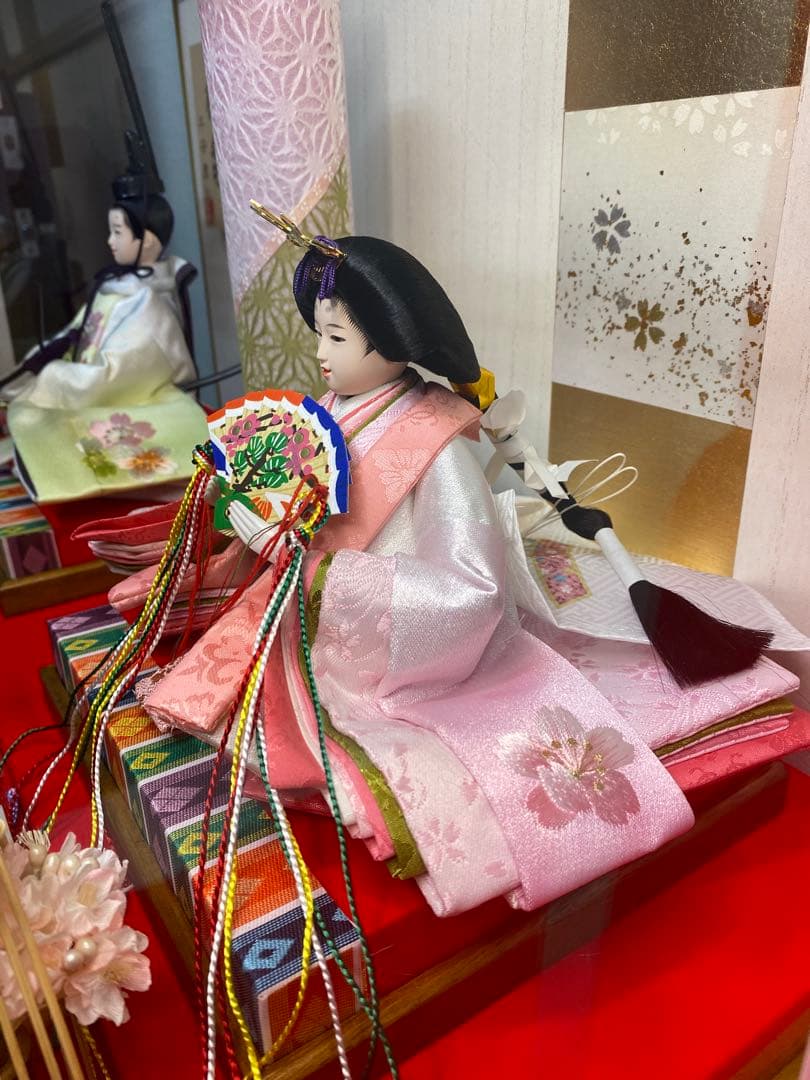 平安豊久　雛人形アクリルケース入り親王飾り・間口約５８×奥行約３２×高さ約３８㎝