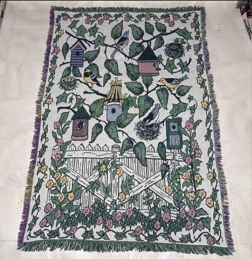 花　鳥　マルチカバー　ソファーカバー　ヴィンテージラグ　178x123