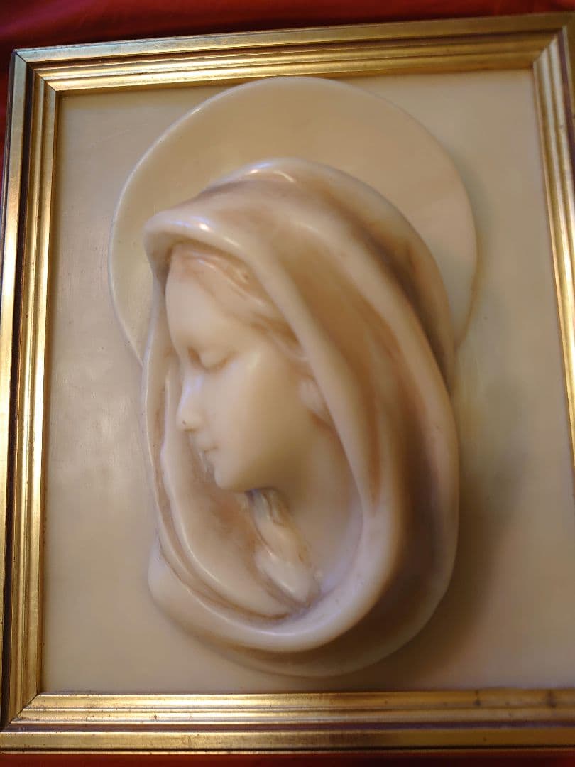 フランス アンティーク ワックス 蝋「マリア様」木製額ゴールドフレーム