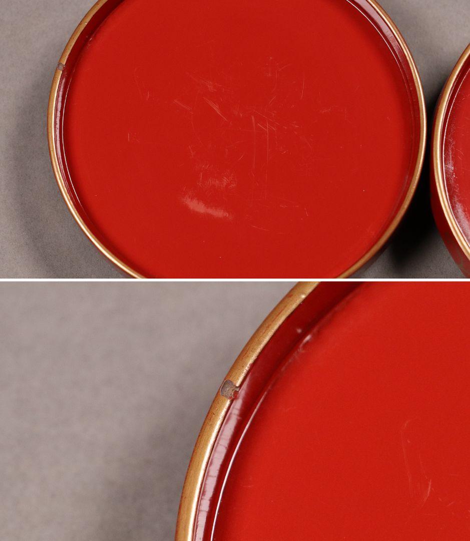 M422 時代漆芸 花唐草金蒔絵朱塗茶臺一対 九谷木米赤絵茶器 木箱 /木製茶台