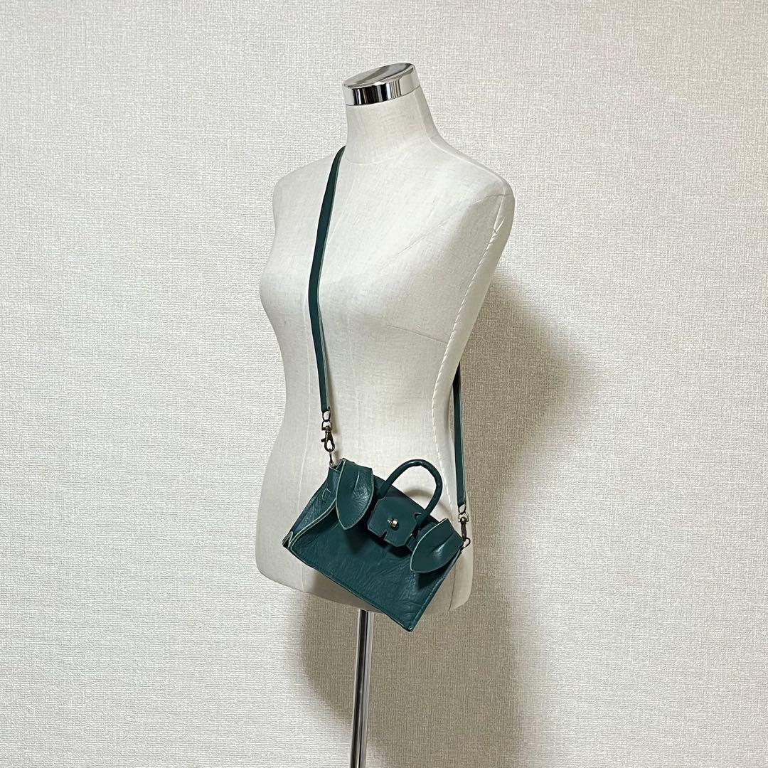 【美品】あちゃちゃむ ムチャチャ　うさ耳 ショルダーバッグ　2WAY　レザー　緑