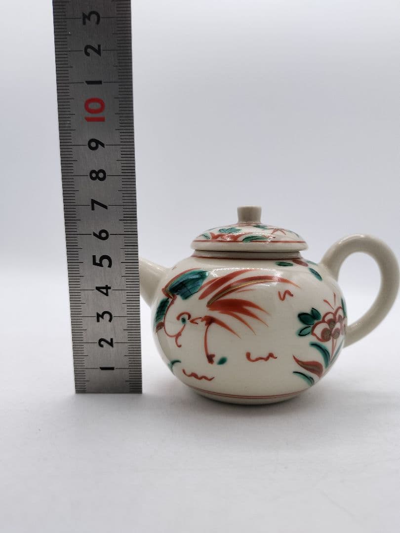 c793 煎茶　廻し篭セット 赤絵 後手急須 晃雲作 廻し籠　茶道具 古物