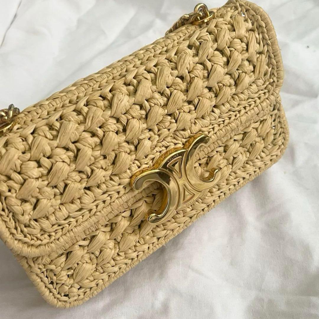 CELINE ラフィアバッグ CLAUDE チェーンショルダーバッグ カゴバッグ