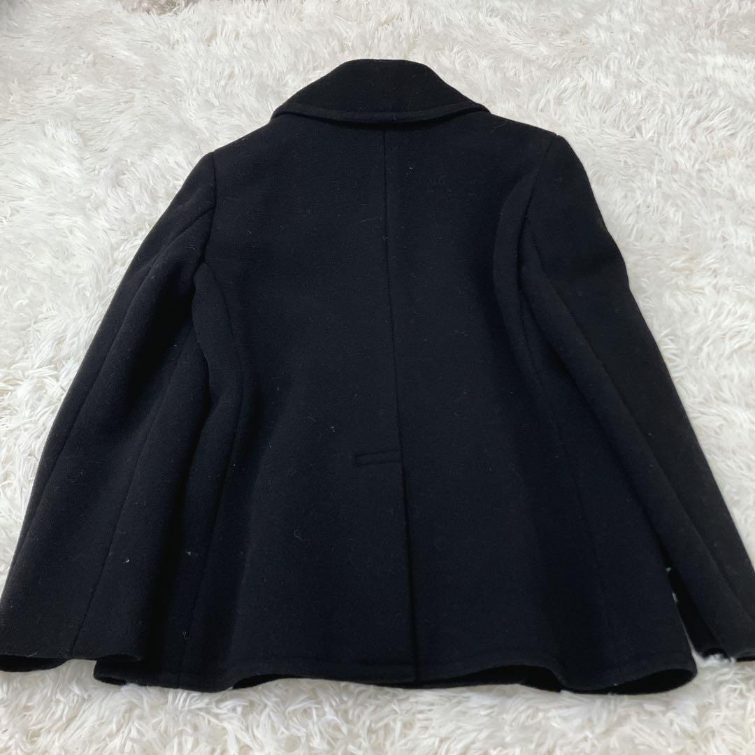 新品　レディースピーコート　ダブルブレスト ウールコート 黒　S