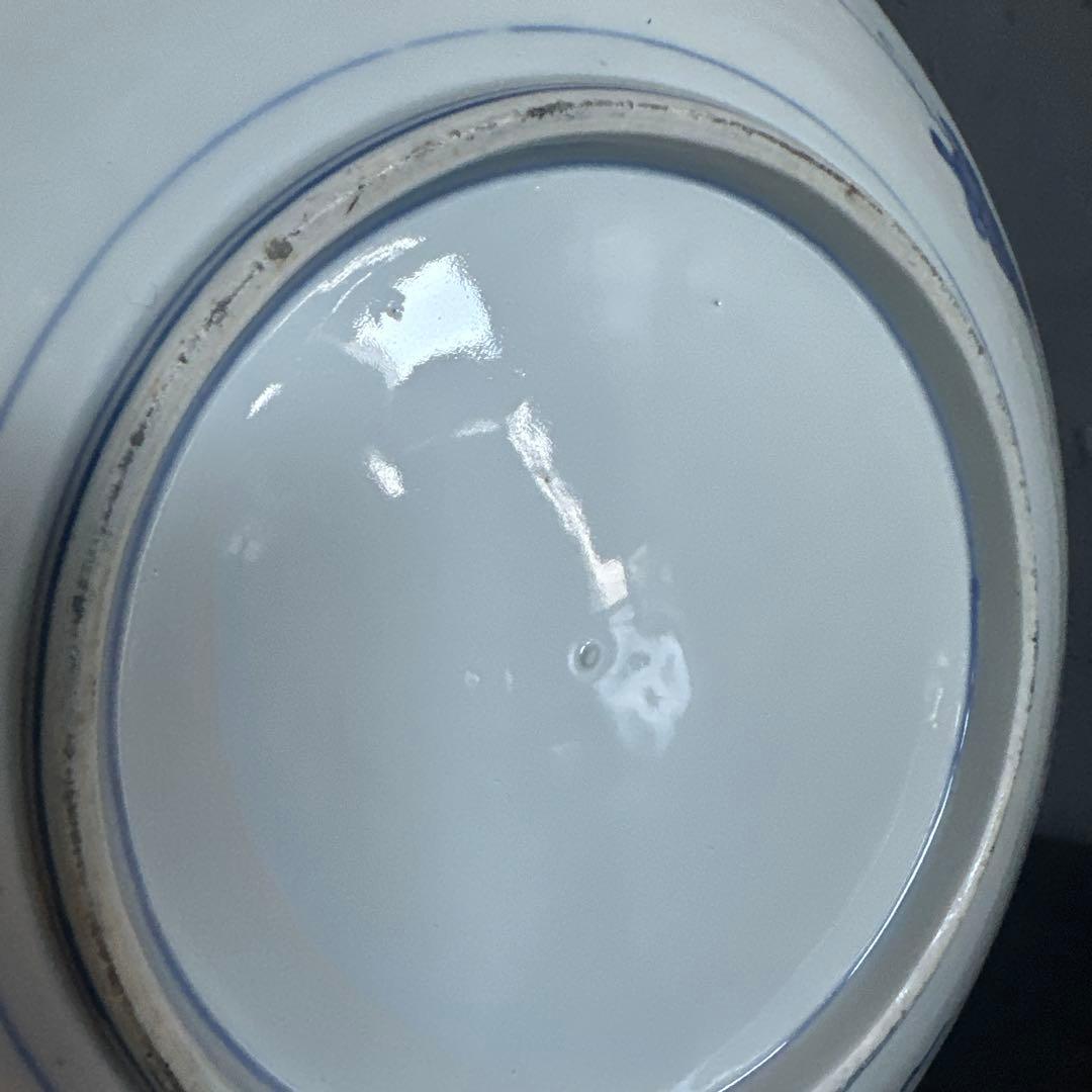 お値下げ❣️ヴィンテージ　大皿　青　　　白い鶴と花の陶器皿