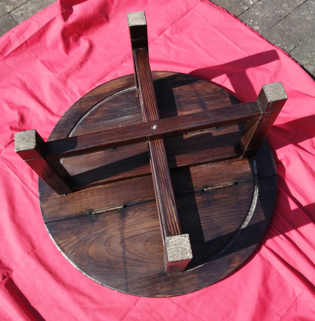 レトロ　【懐かしくて便利】和風 小型 円形 丸 折りたたみちゃぶ台　匿名配送